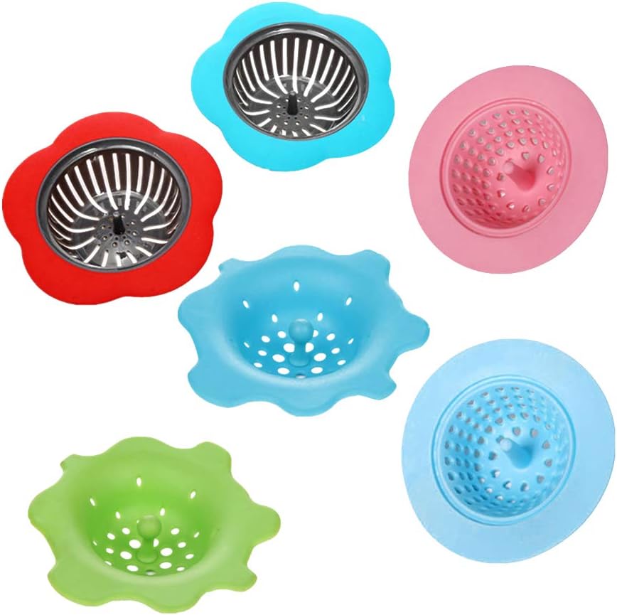 SUPVOX Silicone Filter - 6Pcs Kitchen Sink Strainer Efficient Anti-Clogging Drain Filter for Bathroom and Floor Drain Random Colors