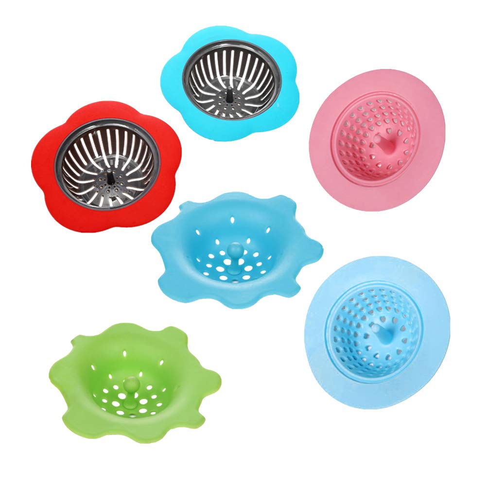 SUPVOX Silicone Filter - 6Pcs Kitchen Sink Strainer Efficient Anti-Clogging Drain Filter for Bathroom and Floor Drain Random Colors