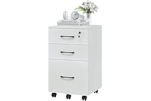 Panana 3 Drawer Wood Mobile File Cabinet, Under Desk Storage Drawers Small File Cabinet for Home Office (White)