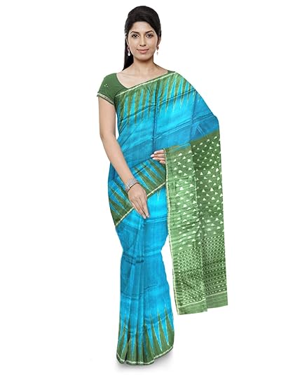 Odisha Handloom Ikkat Womens Tussar Saree (Green, orissa art 65)