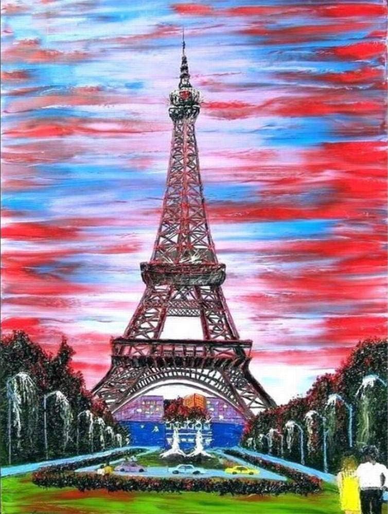 5D DIY Diamond Painting Kits for Adults Kids,Paris City Landscape Round Drill Embroidery Hand Mosaic Color Lovers Home Decor-50x60cm