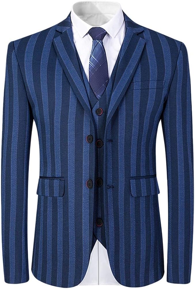 Mens 3 Piece Suit Formal Pinstripe Slim Fit Notched Lapel Dress Blazer Vest Trousers Set at  Men’s Clothing store