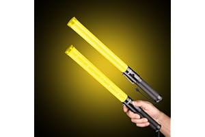 HiGiant 2 Pack 16 Inches Traffic Wand, Traffic Control Wand, Yellow Light Wands with Two Flashing Modes, Air Traffic Control Light with Side Clip for Parking Direct, Airport Safety
