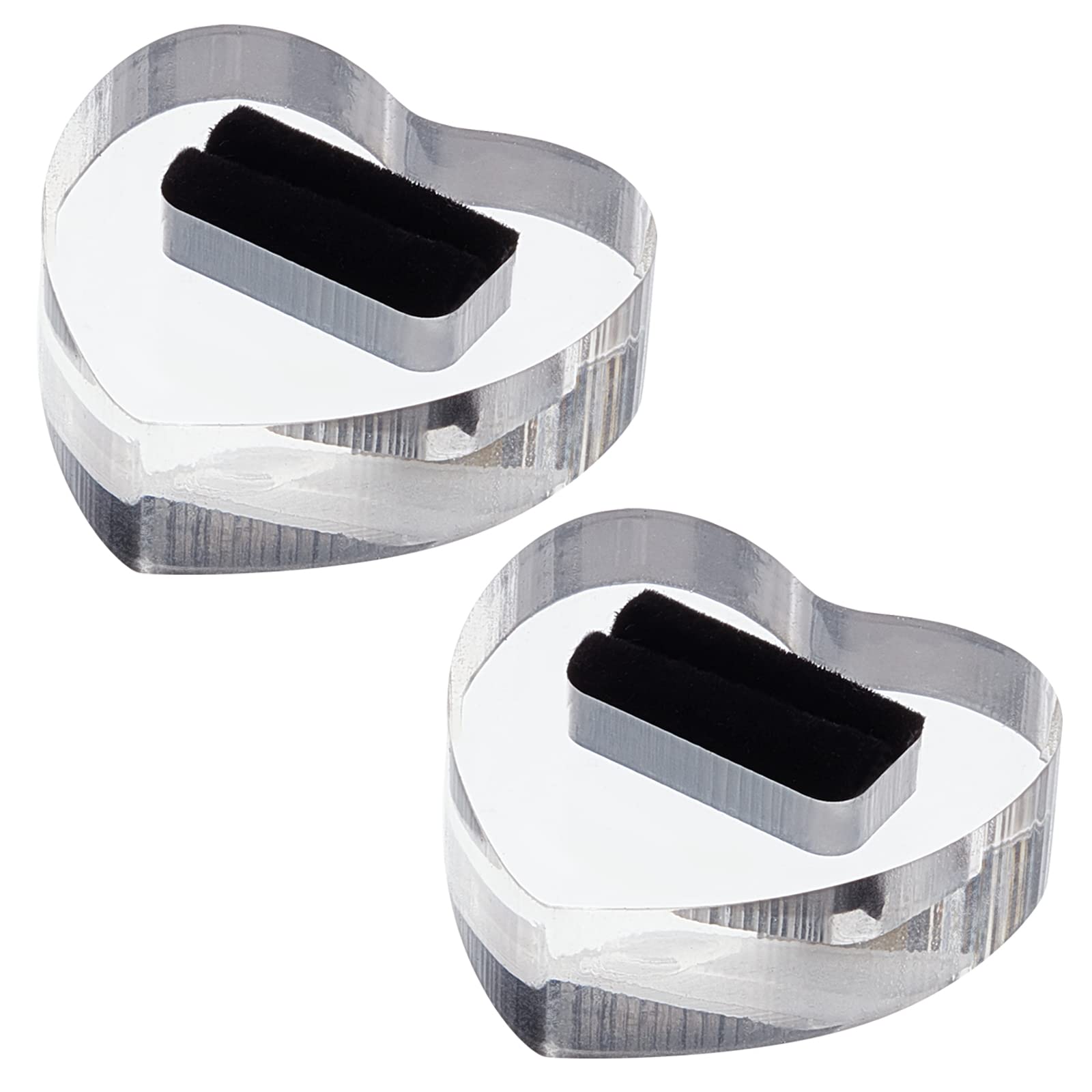 FINGERINSPIRE 2Pcs Acrylic Ring Display Stand Clear with Black Velvet 4.4x4.5cm Heart Shape Ring Showcase Wedding Ring Display Holder Ring Storage for Propose Marriage, Ring Tray for Store Tradeshow