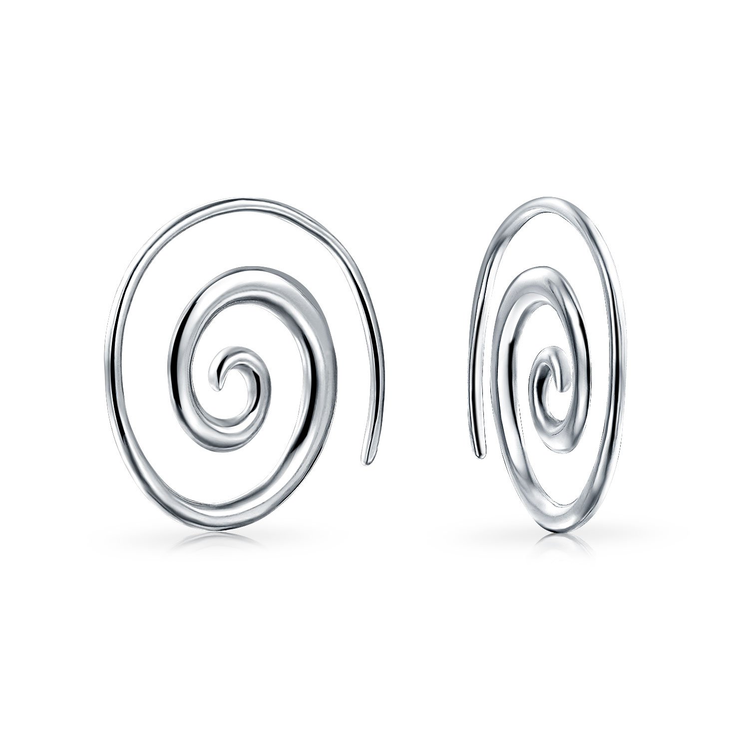 Boho Geometric Tribal Swirl Polished Wire Spiral Hoop Threader Earrings For Women For Teen .925 Sterling Silver