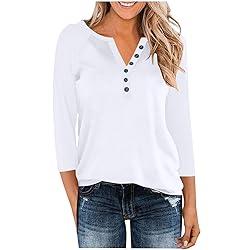 3/4 Length Sleeve Womens Tops Dressy Trendy Button