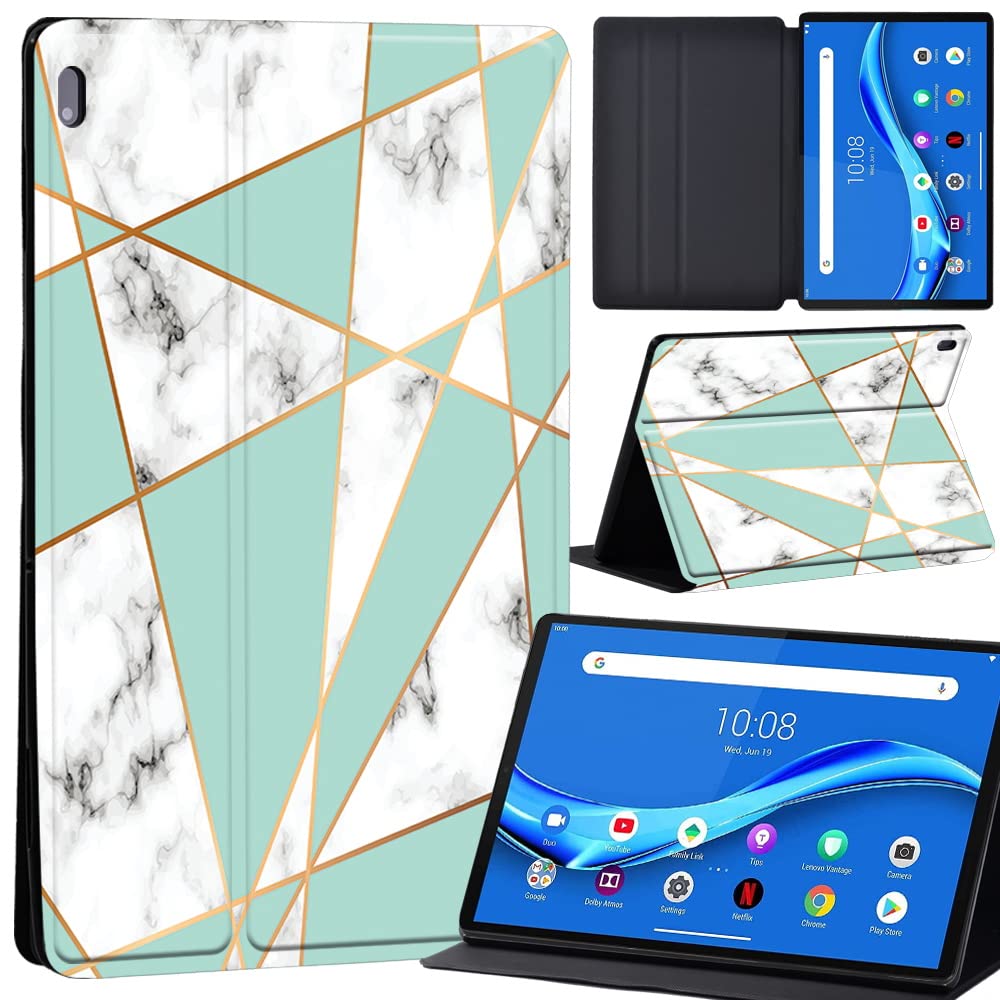 Case For Lenovo Tab M10 FHD Plus 10.3 inch (TB-X606X TB-X606F) Leather Case with Auto Wake-up, Flip Case for Lenovo Tab M10 FHD Plus Cover (green geometric marble)