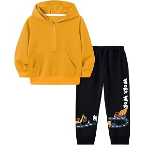 Toddler Boys Half Zip Hoodie and Sweatpants Set Fall Winter 2-7 Years | Long-sleeve top and matching pants for fall and winte