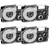 Compatible Label Tape Replacement for Casio XR-9WE2S XR-9WE Label Cartridges Compatible for Casio KL-120 KL-60 KL-100 KL-750 KL-780 KL-7000 KL-7200 EZ Label Printer 9 mm x 8 m Black on White, 4-Pack