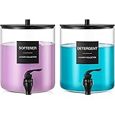 Glass Laundry Detergent Dispenser, 128 oz / 3.5L Fabric Softener Dispenser for Laundry Room Organization, Detergent Holder with Plastic Spigot (Black, 2 Pack)