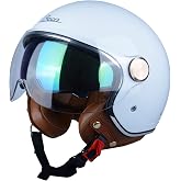 BEON Half 3/4 Face Motorcycle Helmet, DOT Approved, Retro Vintage Style, Dual Visors Men&rsquo;s and Women&rsquo;s Motorbike Casco for Moped Cruiser Bobber and Chopper
