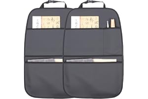 pefirst Kick Mat Back Seat Protector Waterproof Leather Car Seat Back Organizers Cover with 3 Storage Pockets for Kids Pets S