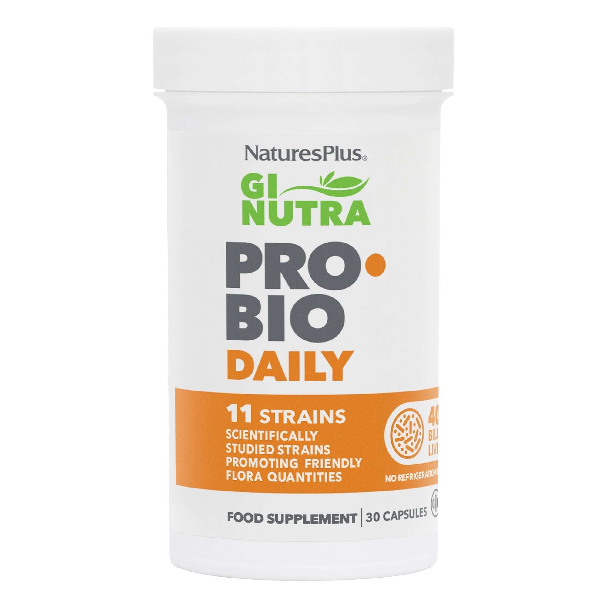 NaturesPlus GI NUTRA Pro Bio Daily - Probiotic and Prebiotic Supplement, 11 Strains, 40 Billion CFU, with Acai Fibre - Gluten Free, Vegan - 30 Capsules