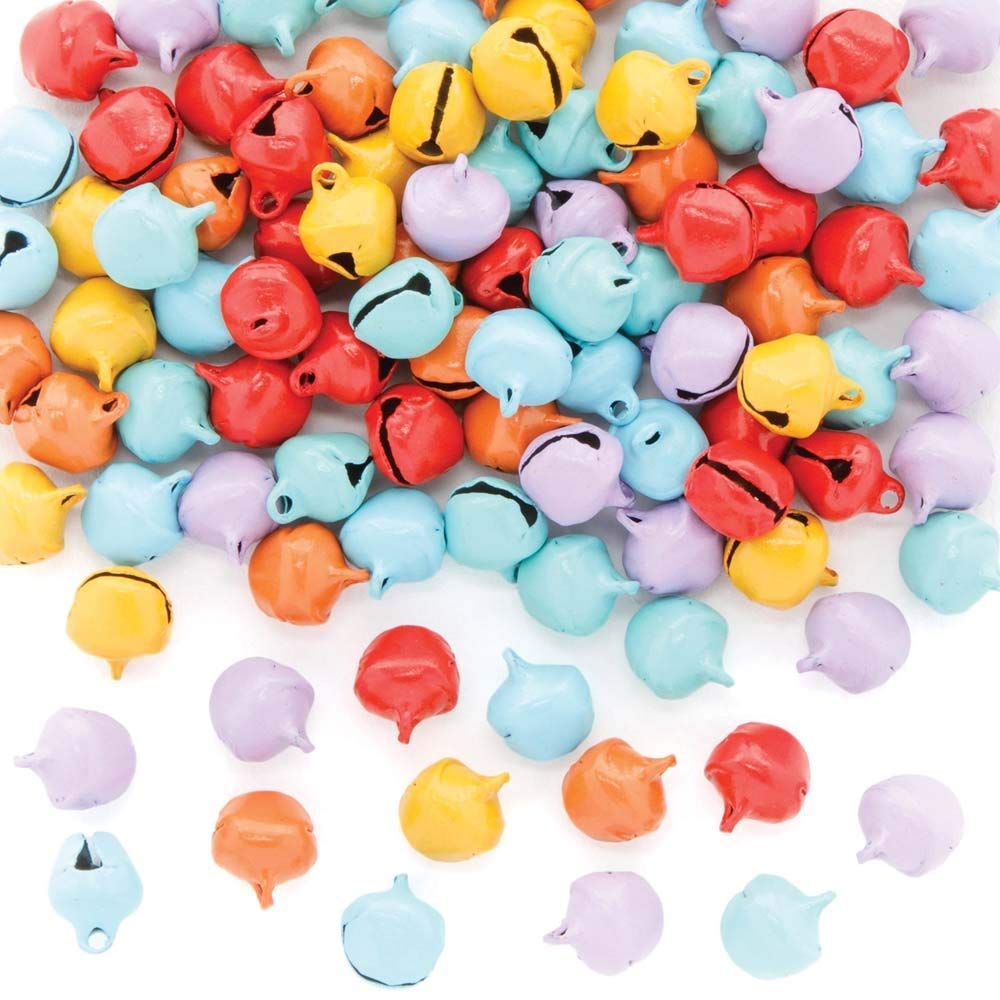 Baker Ross AX943 Rainbow Small Carft Bells - Pack of 120, Assorted Colour Jingle Bells for Arts and Crafts Decorations