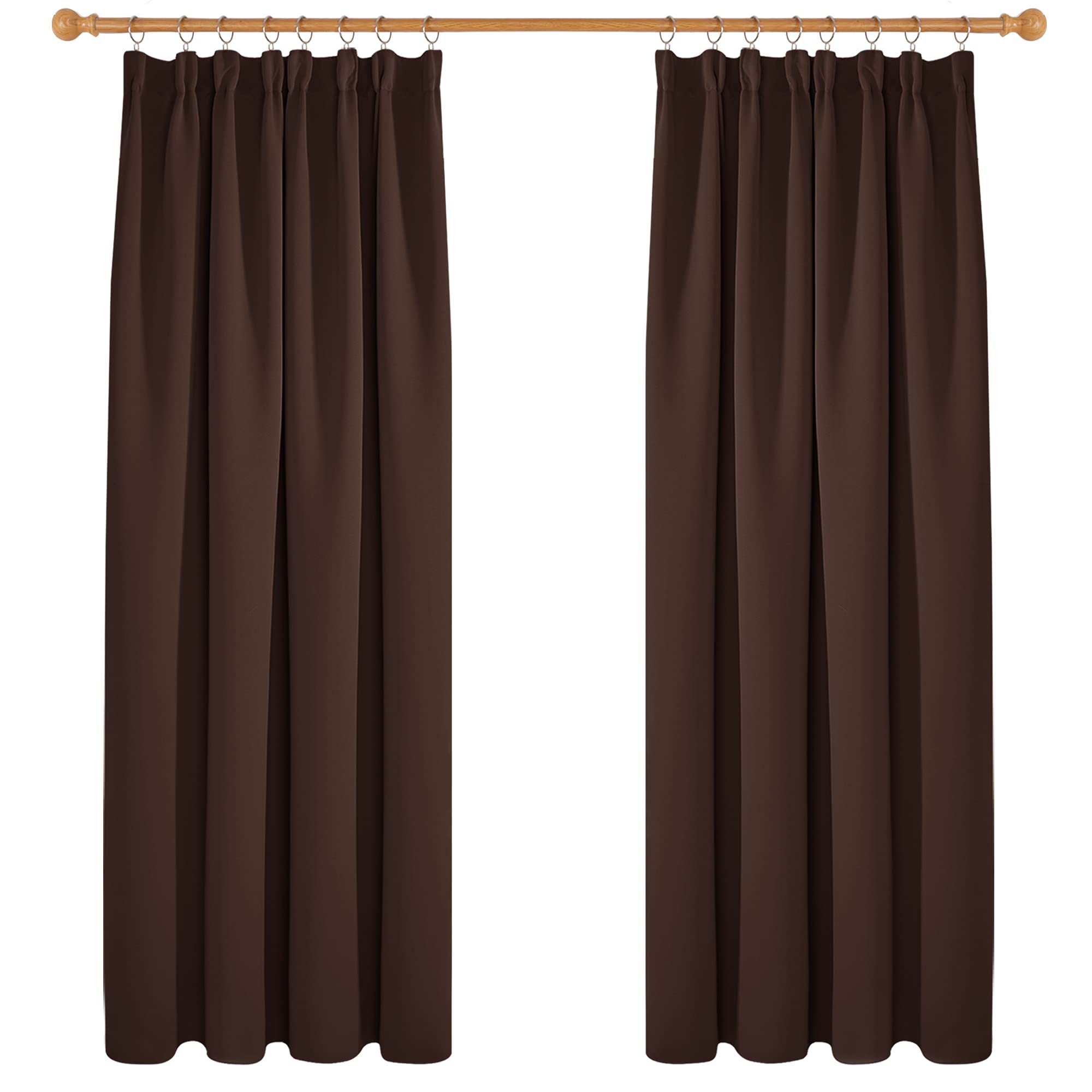 Deconovo Solid Thermal Insulated Curtains Pencil Pleat Blackout Curtains for Bedroom 66 x 72 Chocolate One Pair โ image 1