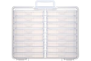 Party Club of America PCA Photo Storage Box 4" x 6" With Handle - 16 Inner Keeper, Large Organizer, Clear Plastic Craft Case for Stickers, Stamps, Jigsaw, Vegetable Seeds