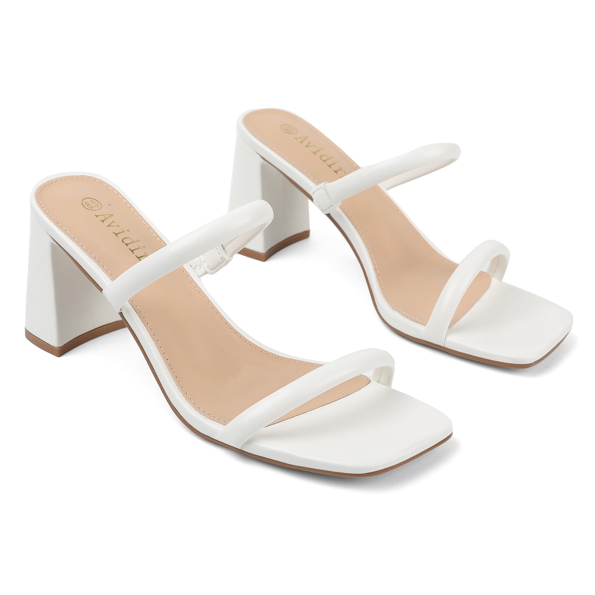 Women's Square Open Toe Heeled Sandals Two Strap Mules Slip On Block Chunky Mid Heels Sandals