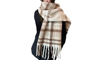OUNIYA Large Chunky Plaid Scarf Checked Colorful Oversized Scarves Soft Big Cashmere Wool Thick Winter Warm Blanket Women