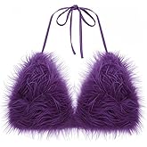 TYNORA Women's Faux Fur Crop Top Spaghetti Strap Tube Tops Strappy Cami for Concert Club Party