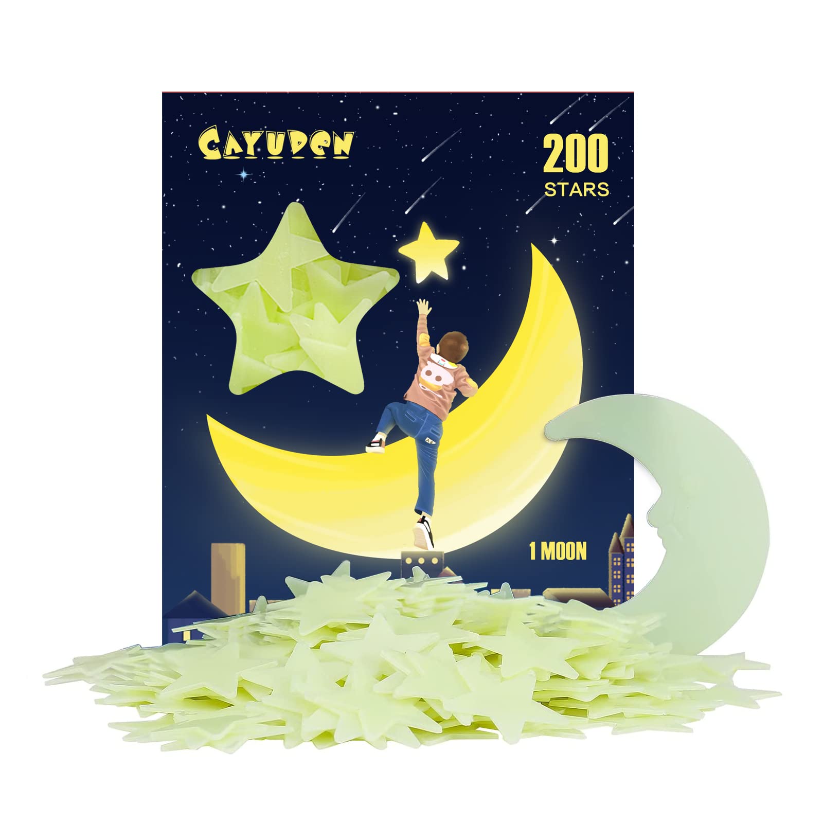 3D Wall Sticker Luminous Star, CAYUDEN 201 Pieces Luminous Star Stickers Glow in The Dark Stars Ceiling Children's Fluorescent Stars Moon Luminous for Bedrooms Decoration