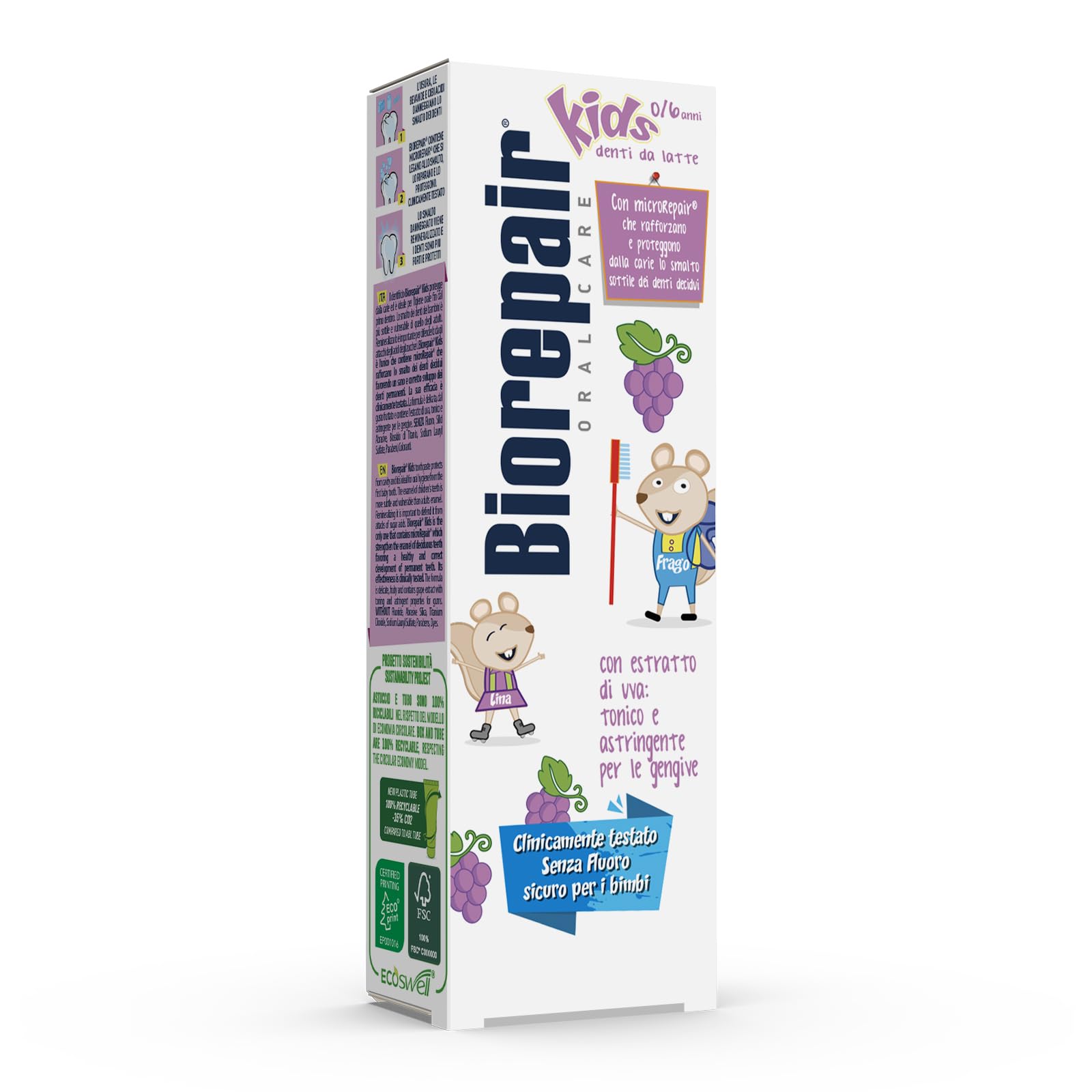 Biorepair Kids Dentifricio Anti-Carie 0/6 Anni al Gusto d'Uva, 50ml