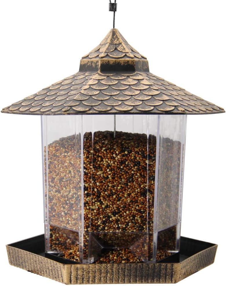 Twinkle Star Wild Bird Feeder Hanging for Garden Yard Outside Decoration, Hexagon Shaped with Roof : Garden & Outdoor