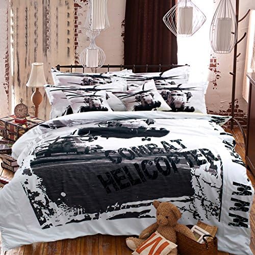Auvo Bedding Set, Army Apache Gunship Combat Helicopters Army Fans Bedding Set (Full, Fitted Sheet)