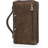 CONTACTS Crazy Horse Leather Men Clutch Hand Bags Genuine Leather Purse RFID Wallet Large Capacity Business Card Multifunction Zipper Handbag