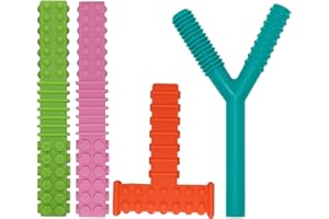 SUNCORE DIRECT Sensory Chew Toys for Autistic Children, 4 Pack Silicone Chew Tube Teething Sticks Toys for Autism, ADHD, SPD, Chewies with Special Needs, Oral Motor Chewy Tool for Sensory Kids Chewer.
