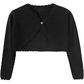 Hvididan Girls Cardigan, Girls Bolero Shrug Sweater, Kids Knit Hollow Out Long Sleeve, Button Cover Up Cropped Tops