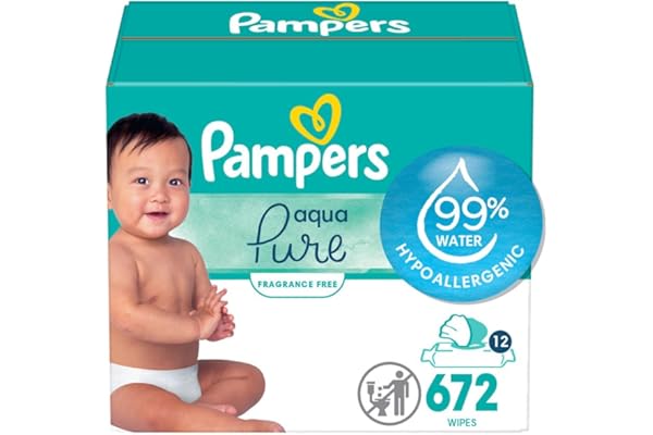 Pampers Aqua Pure Sensitive Baby Wipes, 99% Water, Hypoallergenic, Unscented, 12 Flip-Top Packs (672 Wipes Total) (Packaging May Vary)