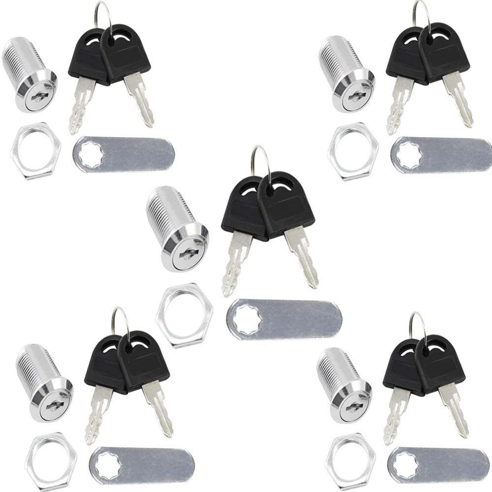 RUNCCI-YUN 5 Pack Cam Locks 20mm, Drawer Cabinet Lock with 10 Keys - for Mailbox, Cupboard, Cabinet Door and Postbox Replacement (All Keys Same)