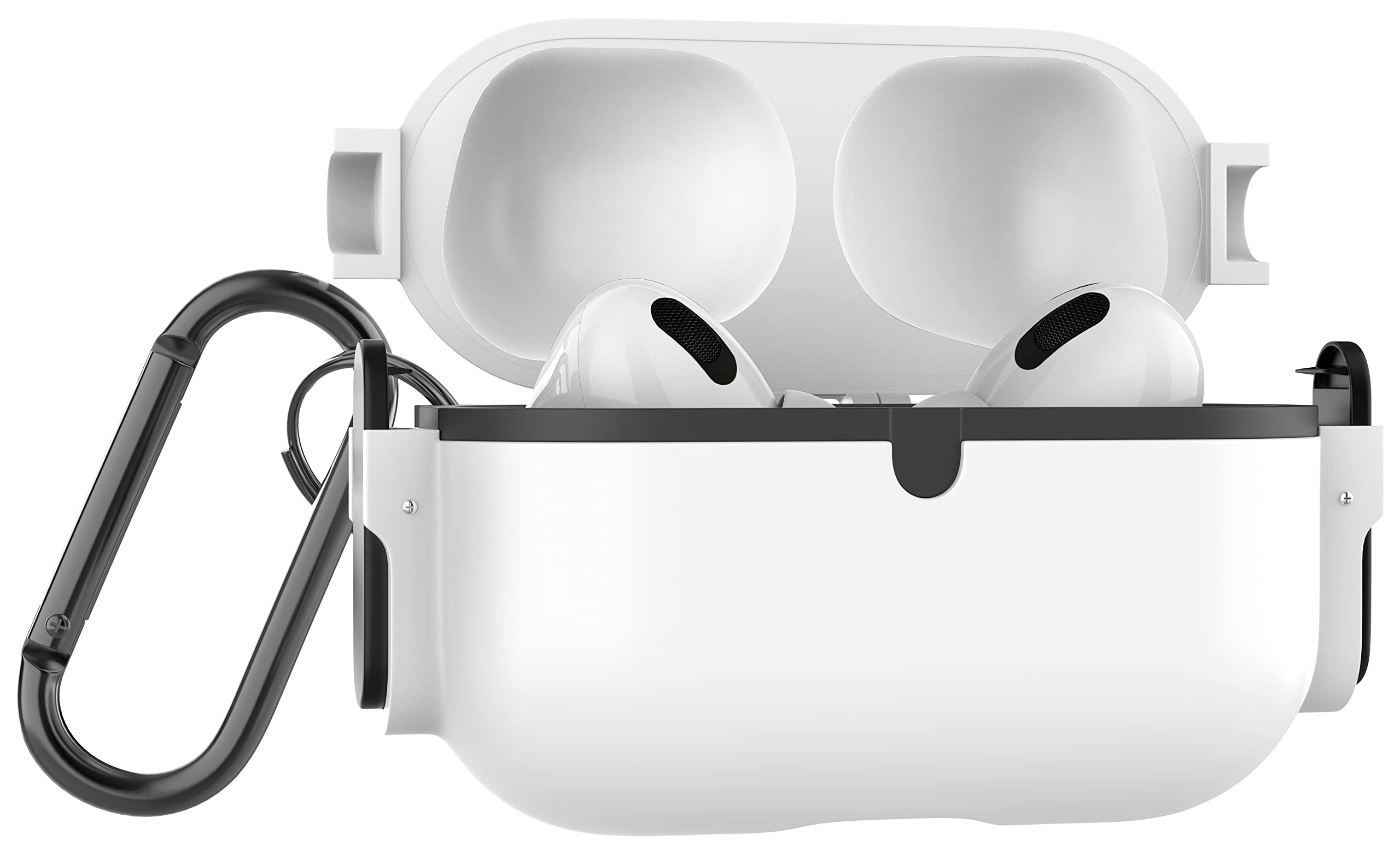 MyGadget Hard Case compatible with Apple Airpods Pro 1st Generation - Shockproof Cover for Earphones with silicone lining and clip opening - White