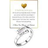 I Fcking Need You Ring For Women, Open Adjustable Stainless Steel I F Love You Ring Engraved Heart Spiral Wrap Twist Vintage Romantic Promise Rings Inspirational Jewelry for Wife Girlfriend Boyfriend
