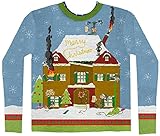 Faux Real Men's Elves Gone Wild Ugly Christmas Sweater Printed Tee, Blue/Green, XX-Large