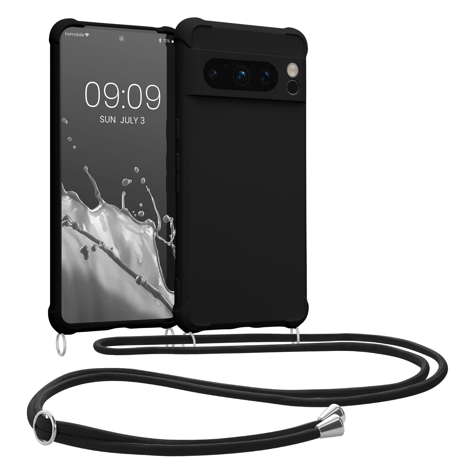 kwmobile Crossbody Case Compatible with Google Pixel 8 Pro Case - TPU Silicone Cover with Strap - Black