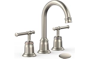 HOMFAN Classical Bathroom faucets for Sink 3 Holes, 8 inch Bathroom Faucet, Widespread Brushed Nickel Bathroom Faucet with Pop Up Drain and cUPC Lead-Free Hose (Brushed Nickel)