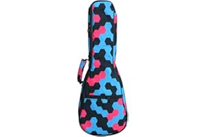 HOT SEAL 10MM Sponge Padding Waterproof Durable Colorful Conventional Ukulele Case Bag with Storage (26 Inch, Blue Honeycomb)