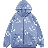 Tuislay Women Star Graphic Zip Up Hoodies Y2k for Teen Girls Oversized Streetwear E-Girl 90s Baggy Grunge Sweatshirt Jacket