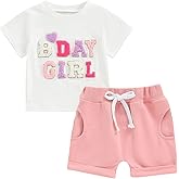 SAYOO Baby Birthday Girl Outfit Birthday Girl Print Short Sleeve T-Shirt Elastic Shorts Summer Princess 2 Piece Clothes