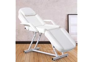 Paddie Professional Tattoo Bed Chair Adjustable Folding with Storage Pocket and Towel Hook for Client/Esthetician, Spa/Facial Care/Lash Extension/Massage/Wax, White