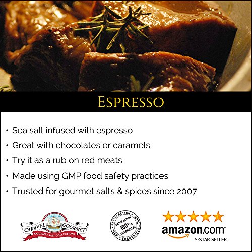 Espresso Fine Sea Salt - Pure All Natural Sea Salt Infused With Espresso Extract Flavor - Gluten Free No-MSG Non GMO For Grilling Baking Finishing Topping Desserts And More - 1 Pound Resealable Bag