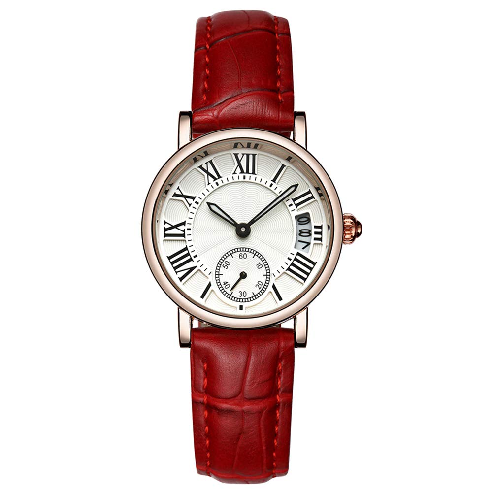 FILFEEL Watches for Women, Wrist Watch Quartz Analog Quartz Lady Classic Analog Quartz Watch, Red Strap, Strap