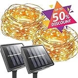 X-CHENG Outdoor String Lights - 100 LED Solar Christmas lighting Decorative Light - Patio - Deck - Party - Christmas Tree - Provide Christmas Fairy Decorative Light (2 pack)(33 FT)