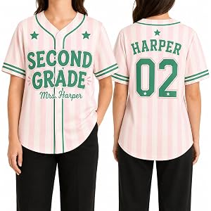 NAZENTI Personalized Teacher Baseball Jersey, Custom Number and Grade, School Spirit Shirt for Women