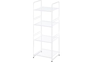 GEORIS 4-Tier Metal Shelves for Storage Rack Outdoor Indoor Waterproof, Stackable Heavy Duty Mesh 17.7-Inch Bathroom Towel Shelf Stand, Perfect for Kitchen, White