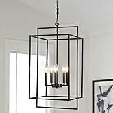 Bedoxin Black Farmhouse Chandelier, Extra Large Foyer Lighting Fixtures 14.17" Lantern Pendant Light, Industrial Foyer Chande