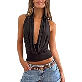Y2k Halter Top for Women Sleeveless Cowl Neck Going Out Tank Tops Tie Up Backless Summer Crop Top