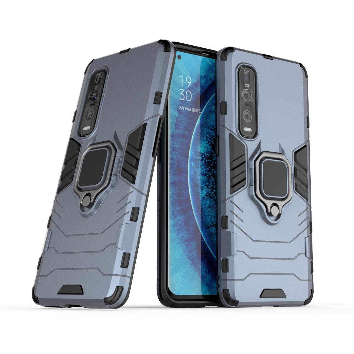 MRSTER OPPO Find X2 Pro Case, Heavy Duty Armor Dual Layer Shock Resistant Hybrid Protective Case Cover with Ring Holder Kickstand for OPPO Find X2 Pro 5G. HB Blue