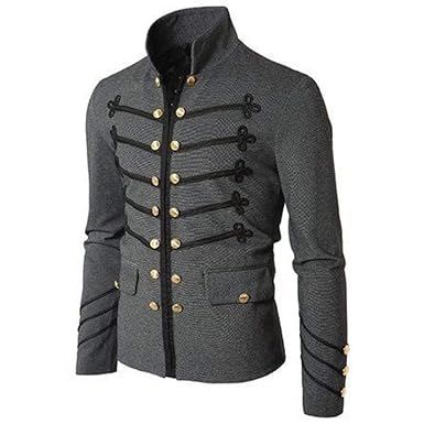 Shujin Herren Frühling Herbst Frack Steampunk Jacke Button Down Gothic Blazer Military Stehkragen Victorian Mantel Outwear Ko